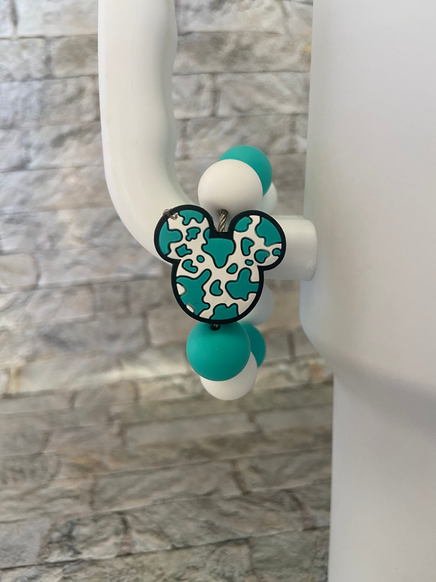 Turquoise Cow Print Mouse Cup Charm